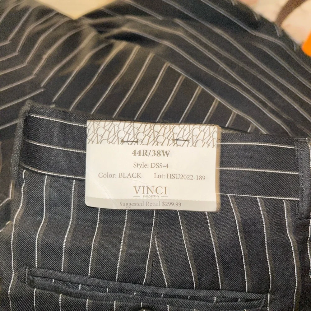 Vinci Men's Brown Pinstripe Three-Button Suit with Cream Bow Tie